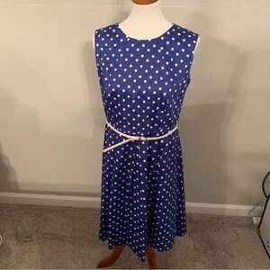 Liz Claiborne Blue Polka Dot Midi Dress